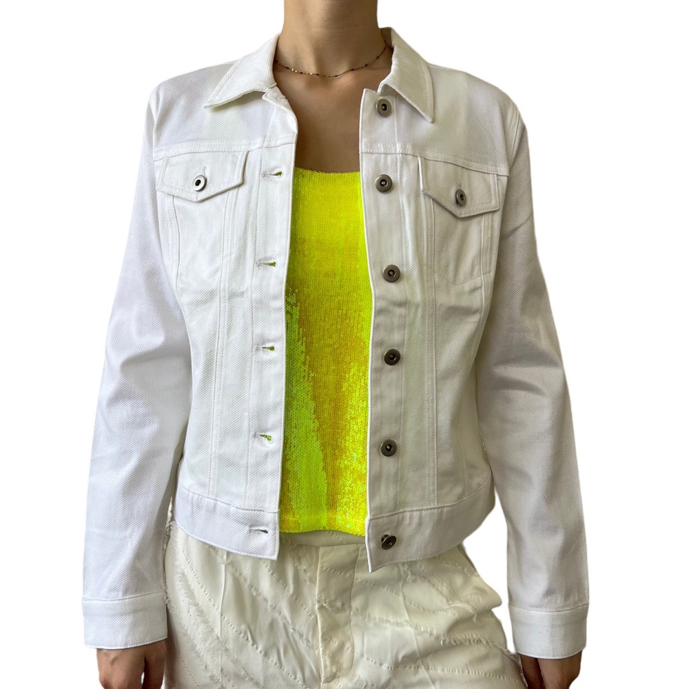 Willi Smith White Pique Button Jacket Lightweight Summer Cotton Classic Size 8